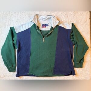 VTG River Trader Sport Colorblock 1/4 Zip Sweatshirt Navy Green M